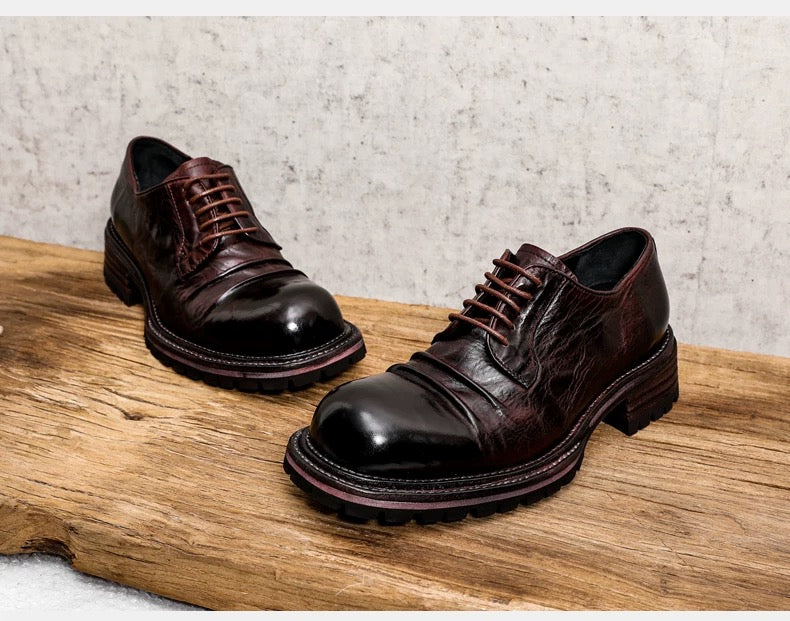 Chaussures Derby hautes plissées délavées pour hommes