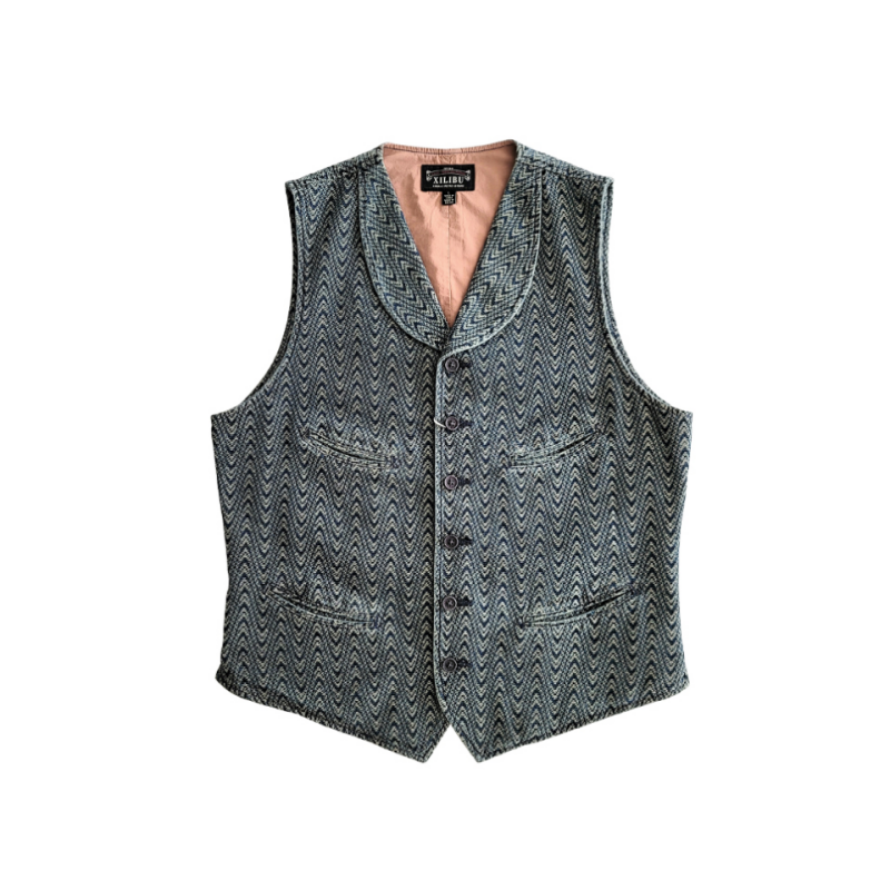 Wavy Pattern Jacquard Vest Blue