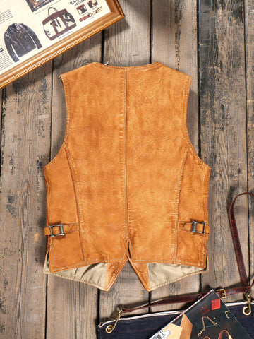 Men's Western Leather Vest, Vintage Tan