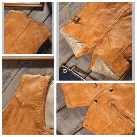 Men's Western Leather Vest, Vintage Tan