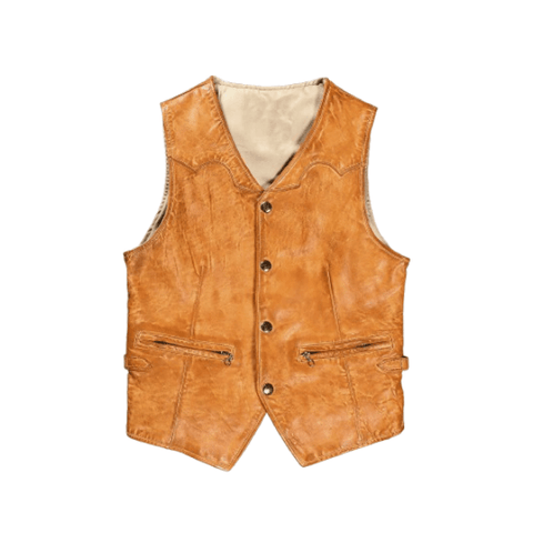 Men's Western Leather Vest, Vintage Tan