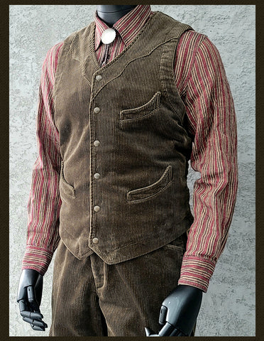 Gilet en velours côtelé de style western pour homme
