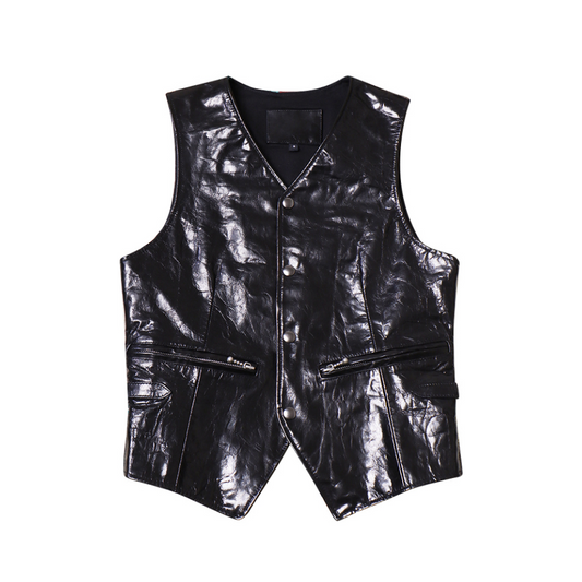 Gilet en cuir western à col en V pour homme