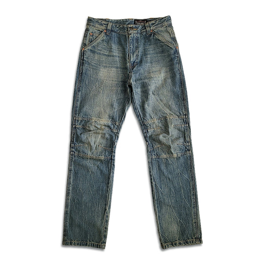 Men's Washed Distressed Whiskers Jeans Light Blue