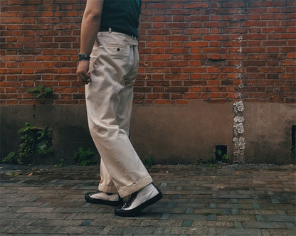 Men's Selvedge Wide Leg High Waist Chino Pants