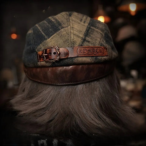 Distressed Geometric Pattern Woolen Flat Cap