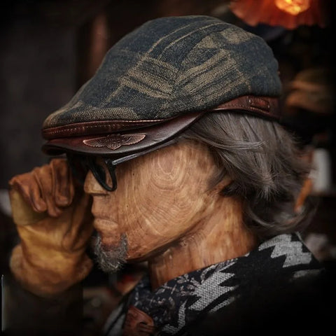 Distressed Geometric Pattern Woolen Flat Cap