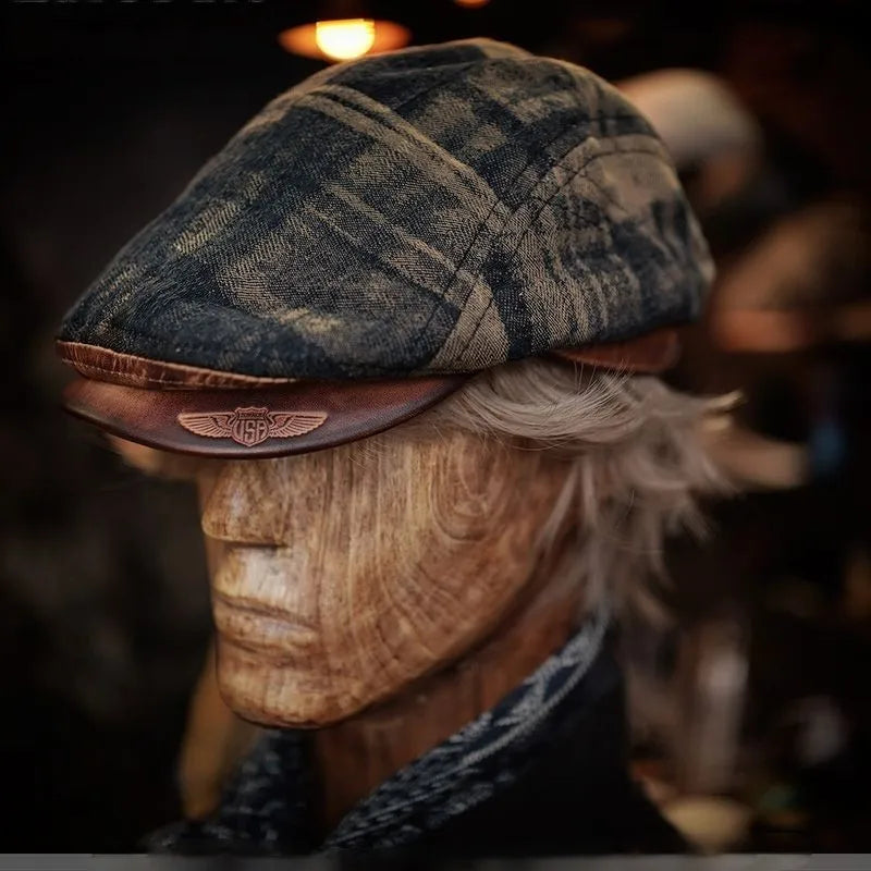 Distressed Geometric Pattern Woolen Flat Cap