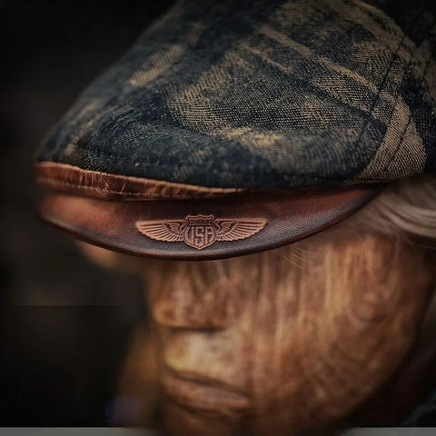 Distressed Geometric Pattern Woolen Flat Cap