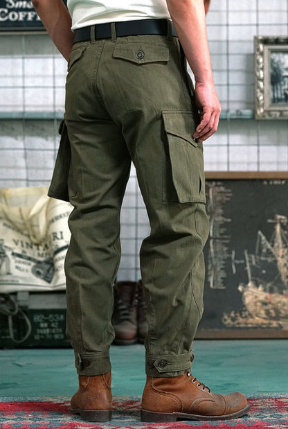 Pantalon de travail au sol pour homme des années 1930, vert militaire