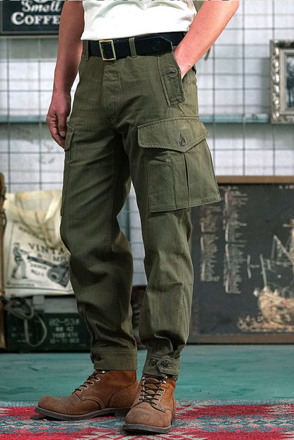 Pantalon de travail au sol pour homme des années 1930, vert militaire