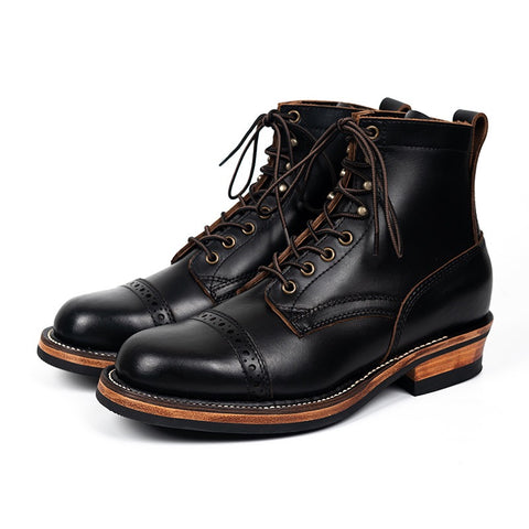 Men's Combat Boots, Black Cowhide