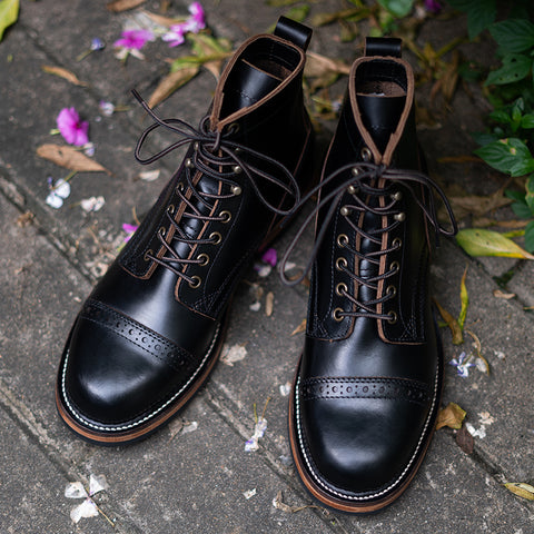 Men's Combat Boots, Black Cowhide