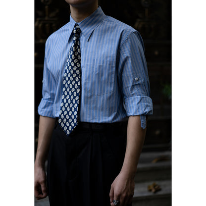 Men's Blue Striped Pointed Collar Shirt