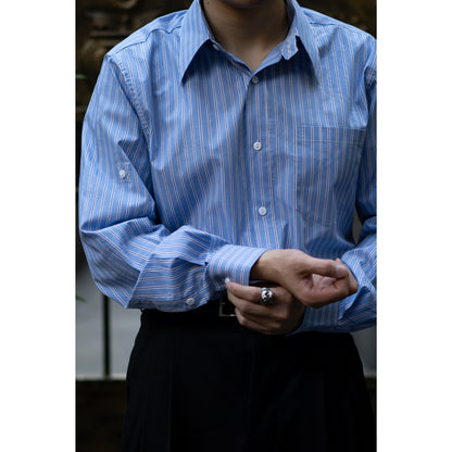 Men's Blue Striped Pointed Collar Shirt