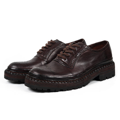 Men's Platform Brogue Derby Shoes Horsehide