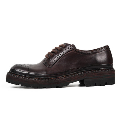 Men's Platform Brogue Derby Shoes Horsehide