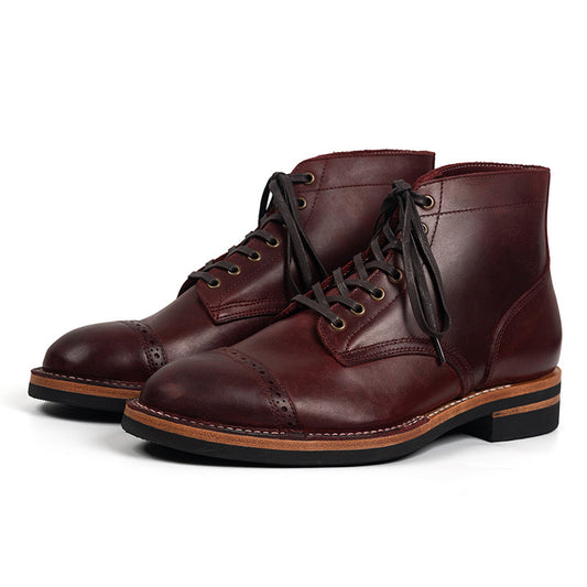 Men's Burgundy Brogue Leather Service Boots