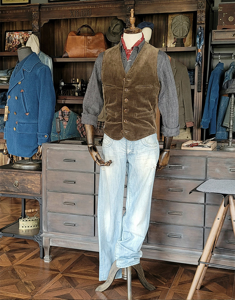 Men's Corduroy V-neck Vest