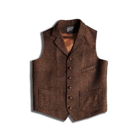 Men's Brown Tweed Hunting Vest Notch Lapel