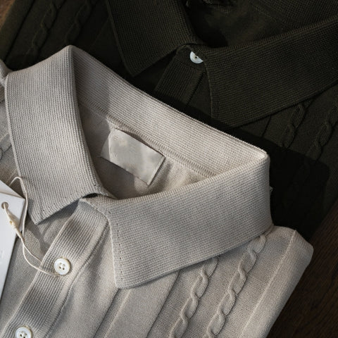 Men's Cable Jacquard Polo Shirt