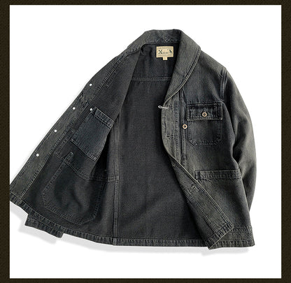 Veste en jean à col châle noir anthracite pour homme