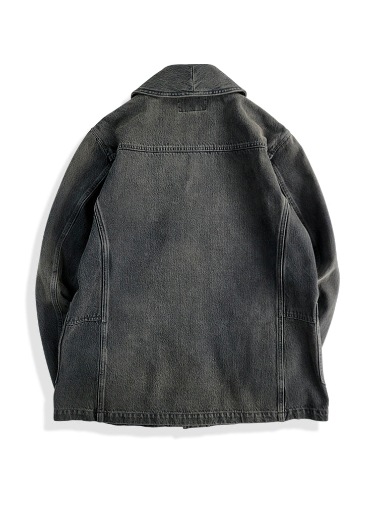 Veste en jean à col châle noir anthracite pour homme