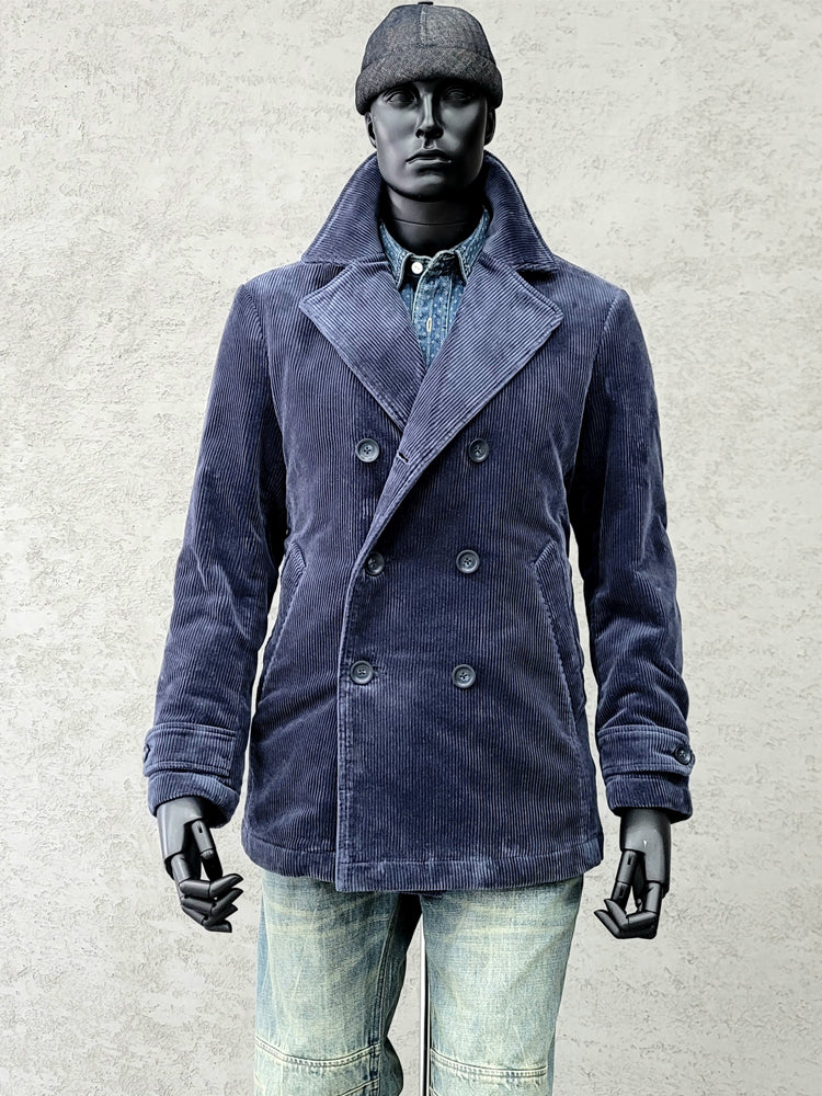 Men's Navy Corduroy Double Breasted Pilot Jacket