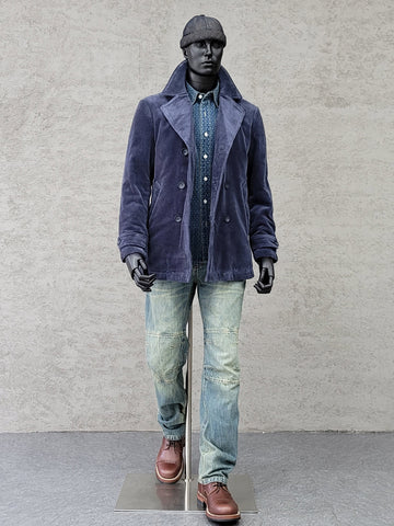 Men's Navy Corduroy Double Breasted Pilot Jacket