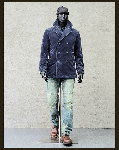 Men's Navy Corduroy Double Breasted Pilot Jacket