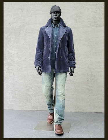 Men's Navy Corduroy Double Breasted Pilot Jacket