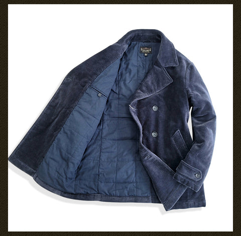 Men's Navy Corduroy Double Breasted Pilot Jacket