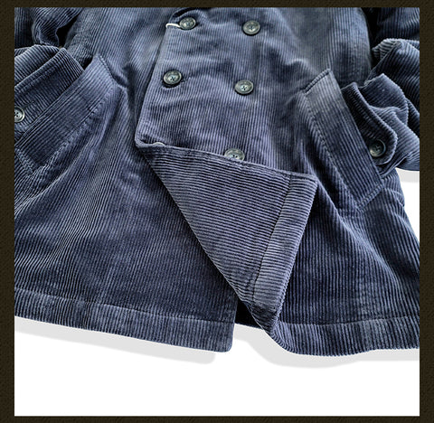 Men's Navy Corduroy Double Breasted Pilot Jacket