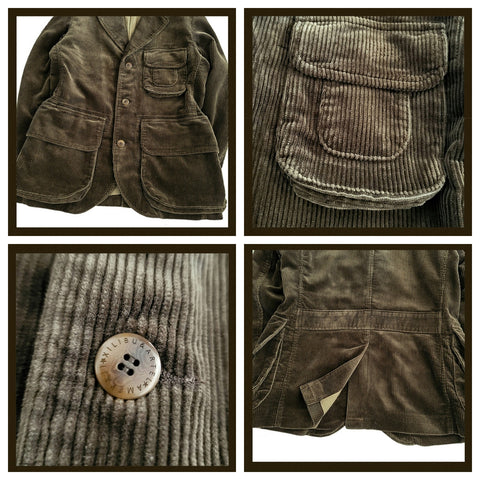 メンズ コーデュロイ サファリ スーツ ジャケット ブラウン