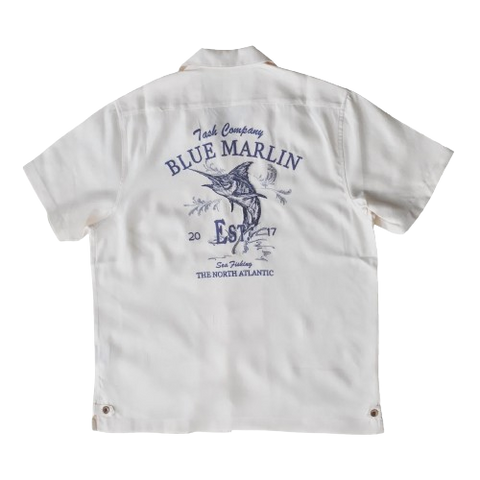 Men's Blue Marlin Embroidery Camp Collar Shirt Short Sleeves
