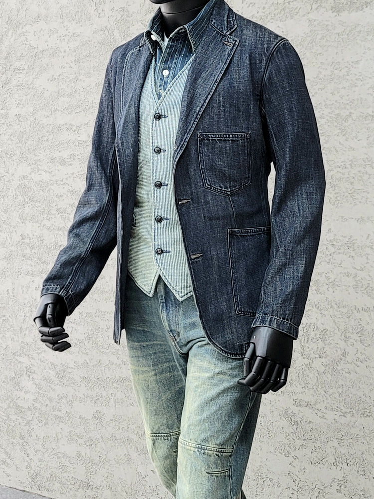 Men's Distressed Denim Suit Jacket L / Blue Men's Distressed Denim Suit Jacket L / Blue