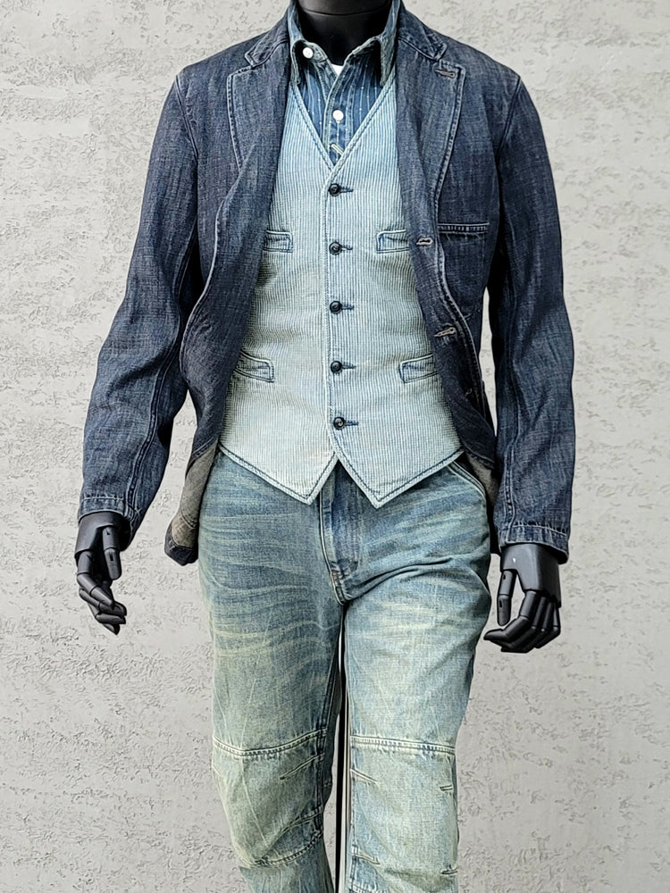 Men's Distressed Denim Suit Jacket L / Blue