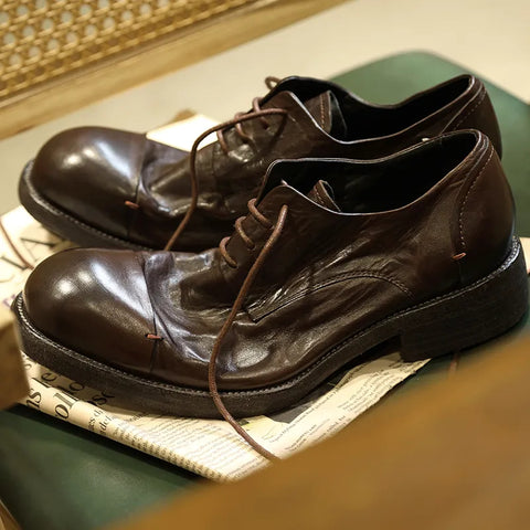 メンズ ダメージ加工 プリーツ ダービー レザー シューズ