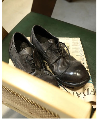 メンズ ダメージ加工 プリーツ ダービー レザー シューズ