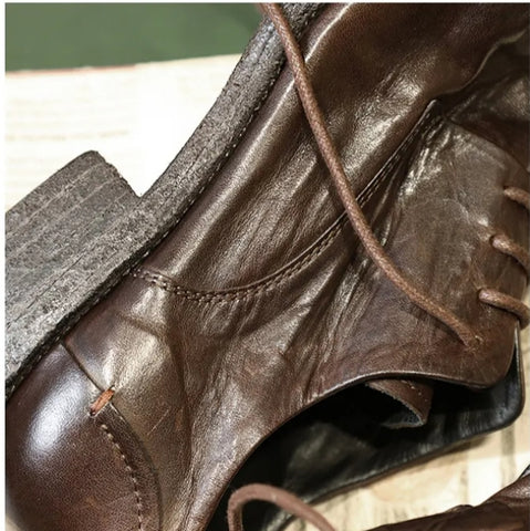 メンズ ダメージ加工 プリーツ ダービー レザー シューズ