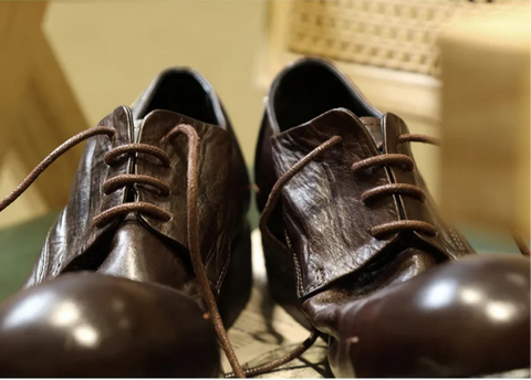 メンズ ダメージ加工 プリーツ ダービー レザー シューズ