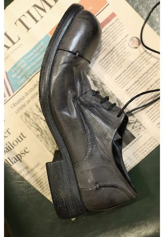 メンズ ダメージ加工 プリーツ ダービー レザー シューズ