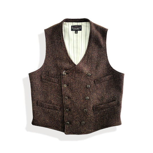 Gilet croisé en tweed rouge marron pour homme