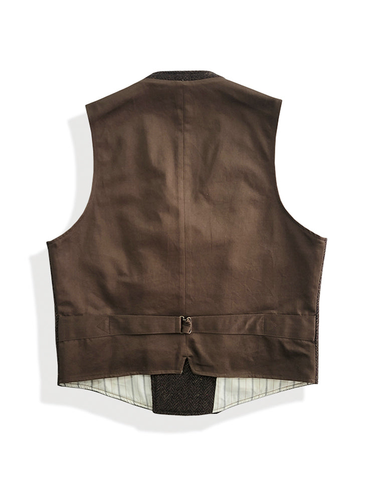 Gilet croisé en tweed rouge marron pour homme