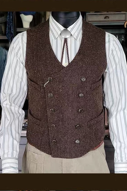 Gilet croisé en tweed rouge marron pour homme