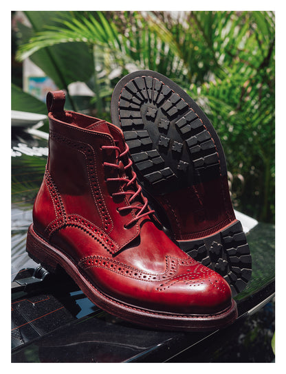 Men's Brogue Dress Boots Burgundy