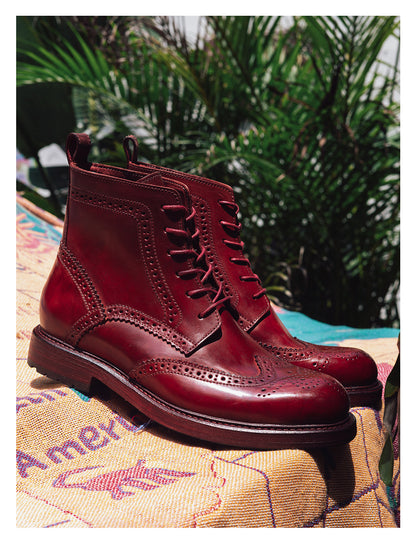 Men's Brogue Dress Boots Burgundy