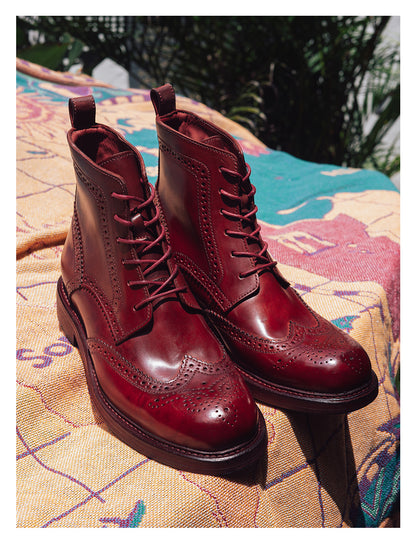 Men's Brogue Dress Boots Burgundy