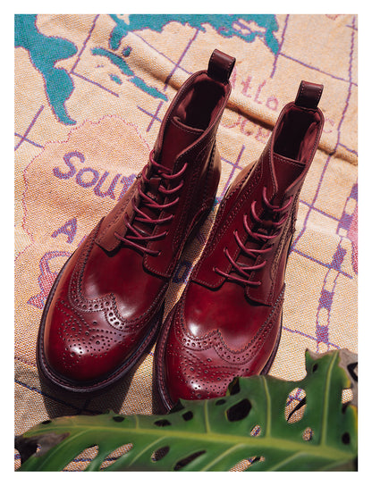 Men's Brogue Dress Boots Burgundy