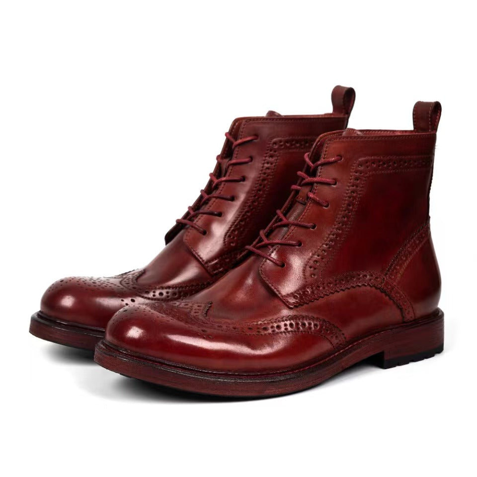 Men's Brogue Dress Boots Burgundy – Crush on Retro